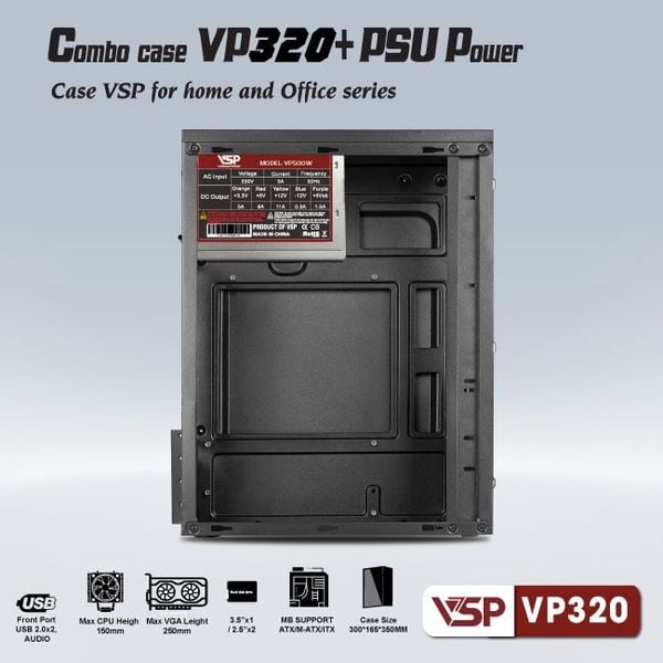 Combo thùng máy vỏ case máy tính VSP + Nguồn 200W - VP320