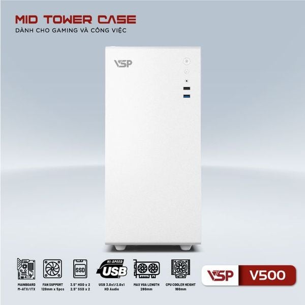 Thùng máy vỏ case máy tính VSP V500 - Trắng