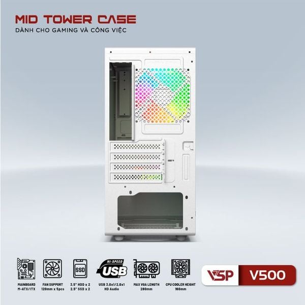 Thùng máy vỏ case máy tính VSP V500 - Trắng