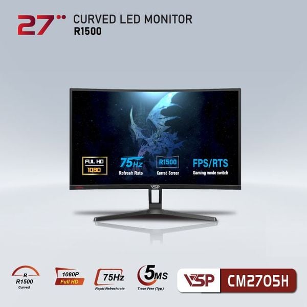 Màn hình cong VSP 27inch CM2705H - Đen (Full-HD, 75Hz, VA, 5ms)