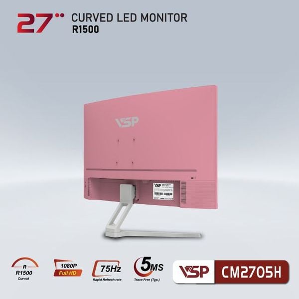 Màn hình cong VSP 27inch CM2705H - Hồng (Full-HD, 75Hz, VA)