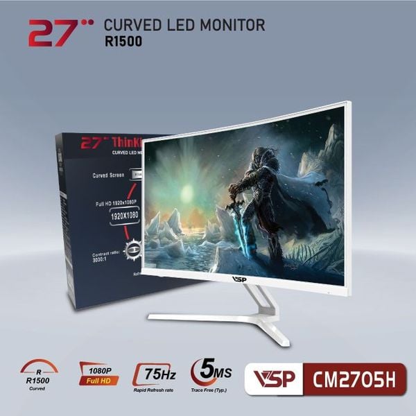 Màn hình cong VSP 27inch CM2705H - Trắng (Full-HD, 75Hz, VA, 5ms)