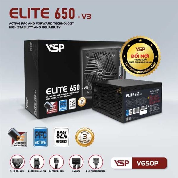 BỘ NGUỒN CÔNG SUẤT THỰC VSP ELITE ACTIVE PFC V650P - V3