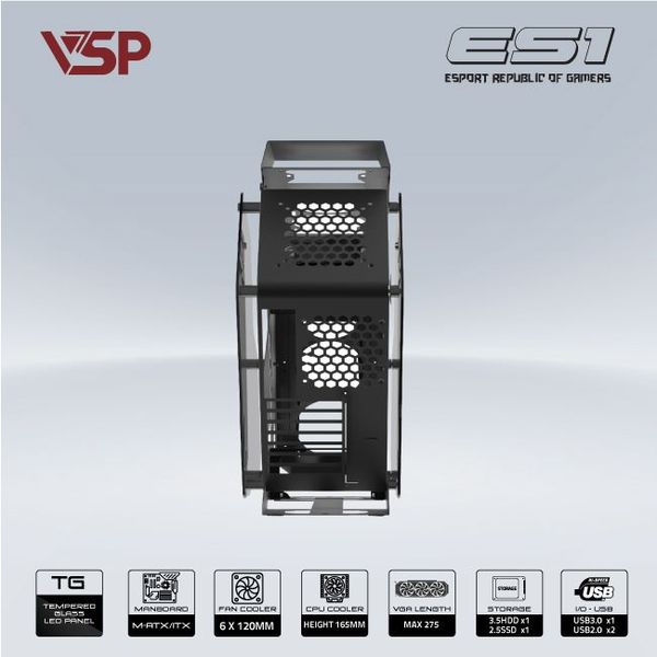Thùng máy vỏ case máy tính VSP GAMING ES1 - Đen