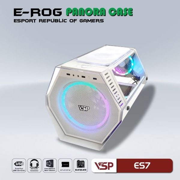 Thùng máy vỏ case máy tính VSP GAMING ES7 - Trắng