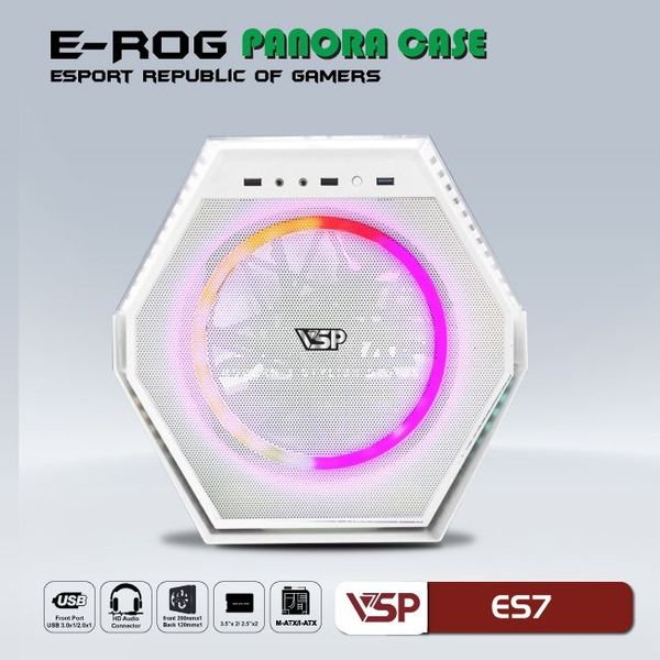 Thùng máy vỏ case máy tính VSP GAMING ES7 - Trắng