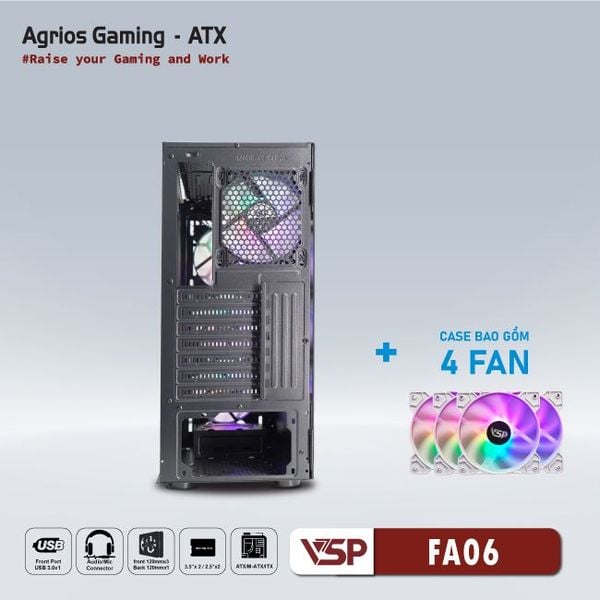 Thùng máy vỏ case máy tính VSP GAMING FA06 - Trắng ( sẵn 4 Fan )