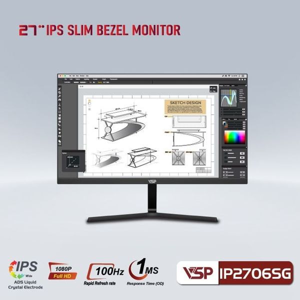 Màn hình phẳng 27 inch LED tràn viền VSP IP2706SG Đen (Full-HD, 100Hz, IPS, 1ms)