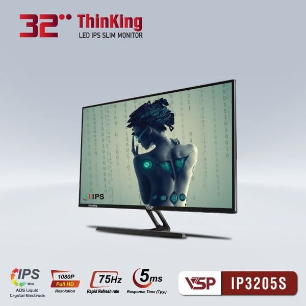 Màn hình VSP IPS Thinking 32 inch IP3205S - Đen ( 32 inch, Full HD, IPS, 75Hz, Phẳng )