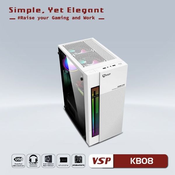 Thùng máy vỏ case máy tính VSP - ESPORT GAMING KB08 - TRẮNG