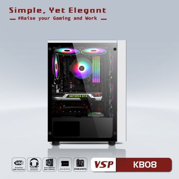 Thùng máy vỏ case máy tính VSP - ESPORT GAMING KB08 - TRẮNG