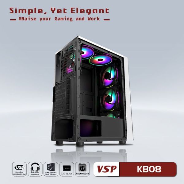 Thùng máy vỏ case máy tính VSP - ESPORT GAMING KB08 - TRẮNG