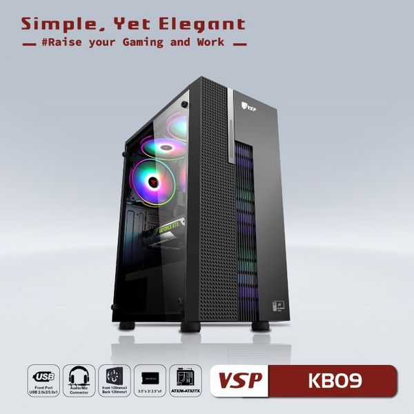 Thùng máy vỏ case máy tính VSP - ESPORT GAMING KB09 - ĐEN