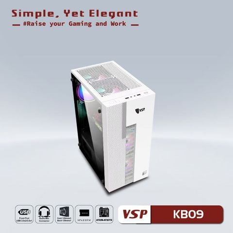 Thùng máy vỏ case máy tính VSP - ESPORT GAMING KB09 - TRẮNG