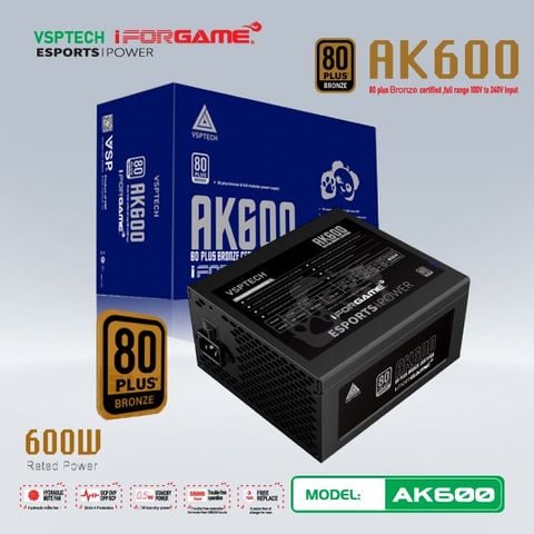 BỘ NGUỒN MÁY TÍNH VSPTECH - IFORGAME AK600 80 PLUS BRONZE