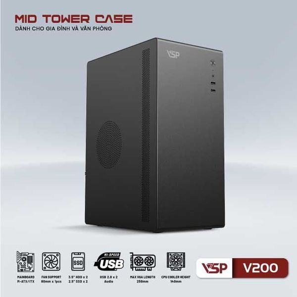 Thùng máy vỏ case máy tính VSP V200 - ĐEN