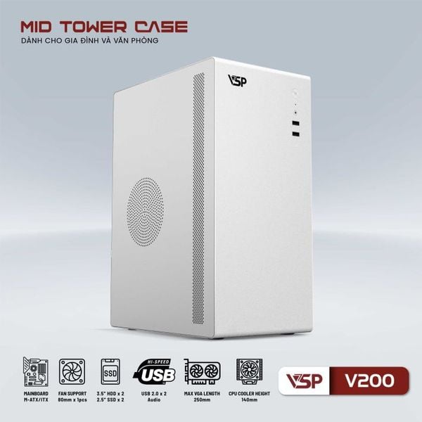 Thùng máy vỏ case máy tính VSP V200 - TRẮNG