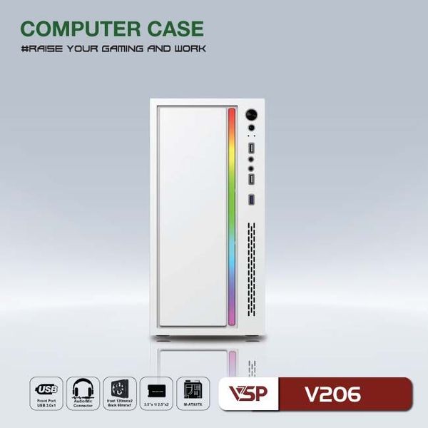 Thùng máy vỏ case máy tính VSP V206 - Trắng