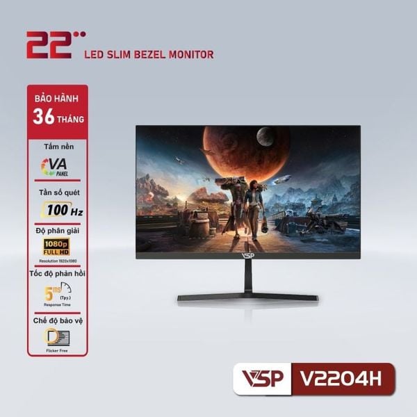 Màn hình phẳng VSP V2204H - ĐEN ( 22 inch, Full HD, 100Hz, Phẳng )