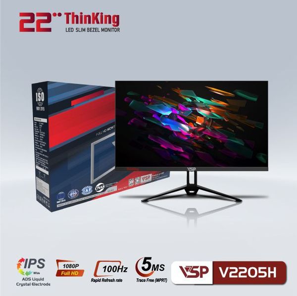 Màn hình phẳng 22 inch LED tràn viền Slim Bezel Thinking VSP V2205H ĐEN (Full-HD, 75hz, VA)