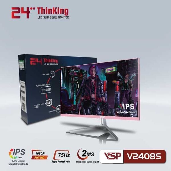 Màn hình 24 inch VSP V2408S tràn viền Hồng (Full-HD, IPS, 75HZ)