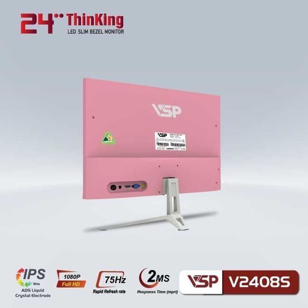 Màn hình 24 inch VSP V2408S tràn viền Hồng (Full-HD, IPS, 75HZ)