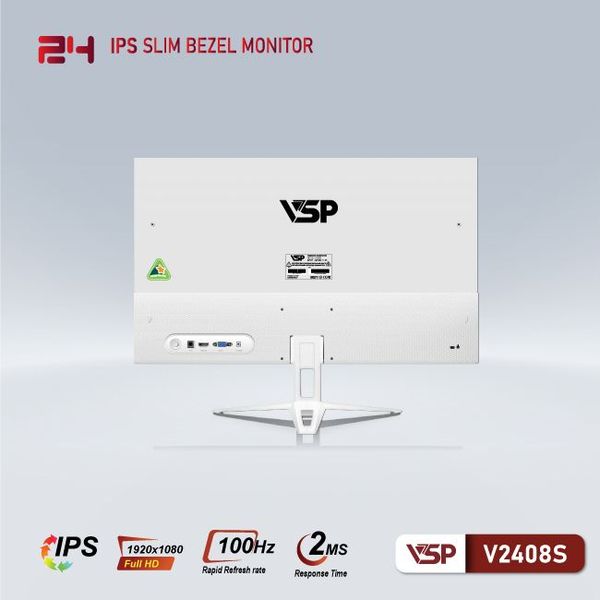 Màn hình phẳng 24 inch LED tràn viền VSP V2408S TRẮNG (Full-HD, IPS, 100Hz)