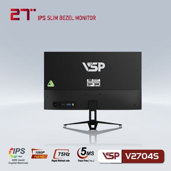 Màn hình 27 inch LED tràn viền VSP V2704S Đen  (Full-HD, 75Hz, loa tích hợp, VA)
