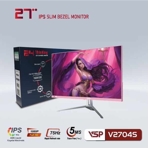 Màn hình 27 inch LED tràn viền VSP V2704S Hồng (Full-HD, 75Hz, IPS)