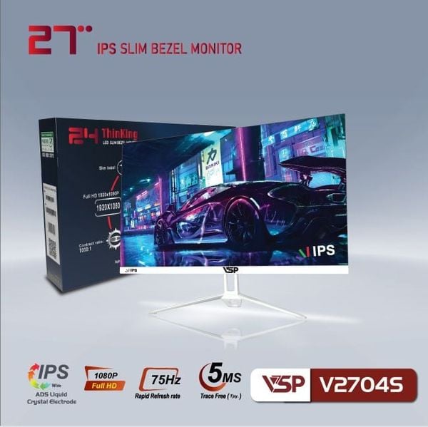 Màn hình 27 inch LED tràn viền VSP V2704S Trắng (Full-HD, 75Hz, IPS)