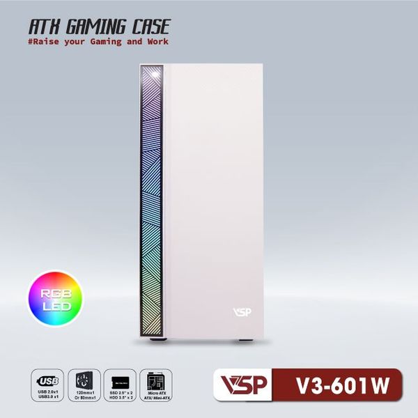 Thùng máy vỏ case máy tính VSP V3-601W - Trắng