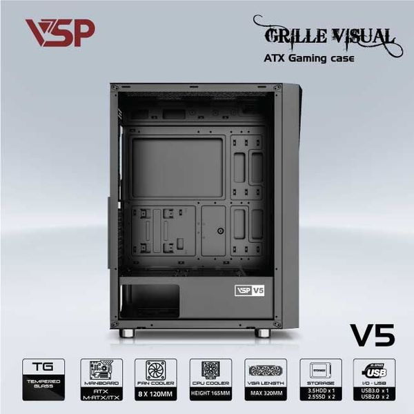 Thùng máy vỏ case máy tính VSP V5 - Đen