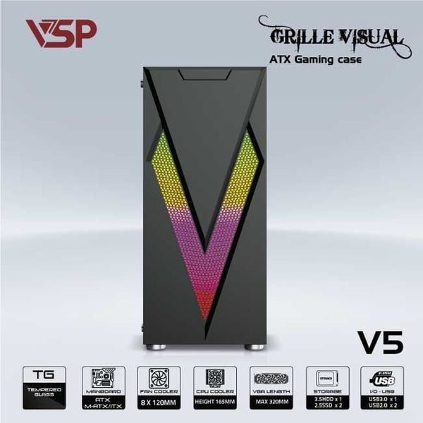 Thùng máy vỏ case máy tính VSP V5 - Đen