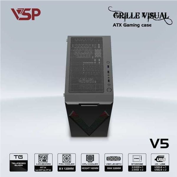 Thùng máy vỏ case máy tính VSP V5 - Đen