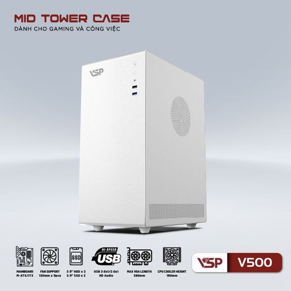 Thùng máy vỏ case máy tính VSP V500 - Trắng