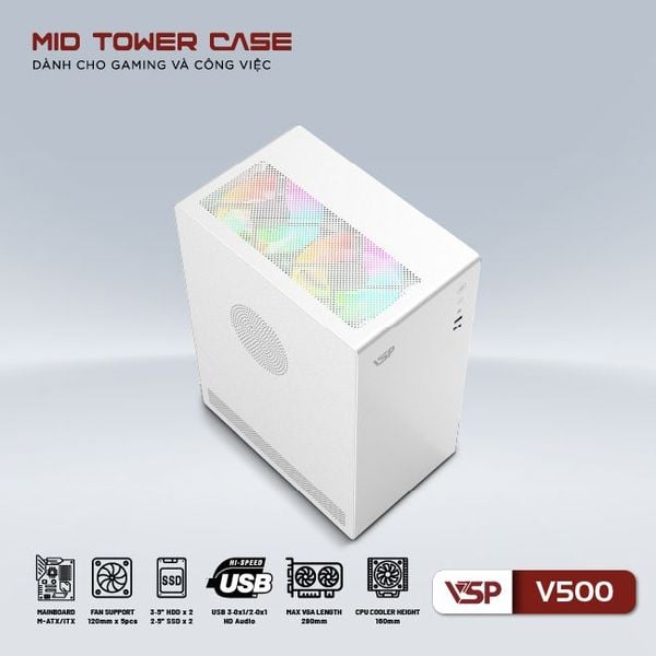 Thùng máy vỏ case máy tính VSP V500 - Trắng