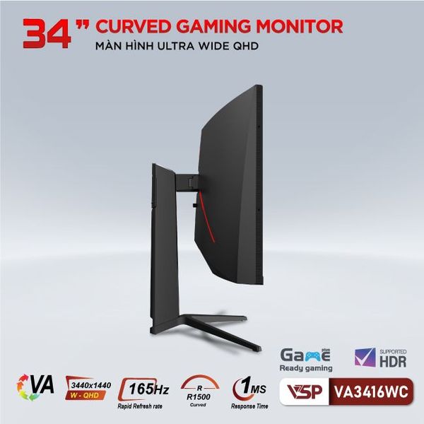 Màn hình VSP VA3416WC (34 inch, WQHD, VA, 165HZ, 1ms, Cong)