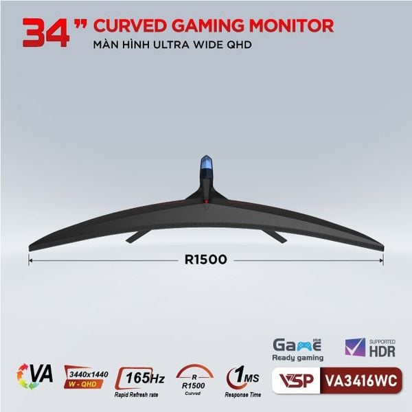 Màn hình VSP VA3416WC (34 inch, WQHD, VA, 165HZ, 1ms, Cong)