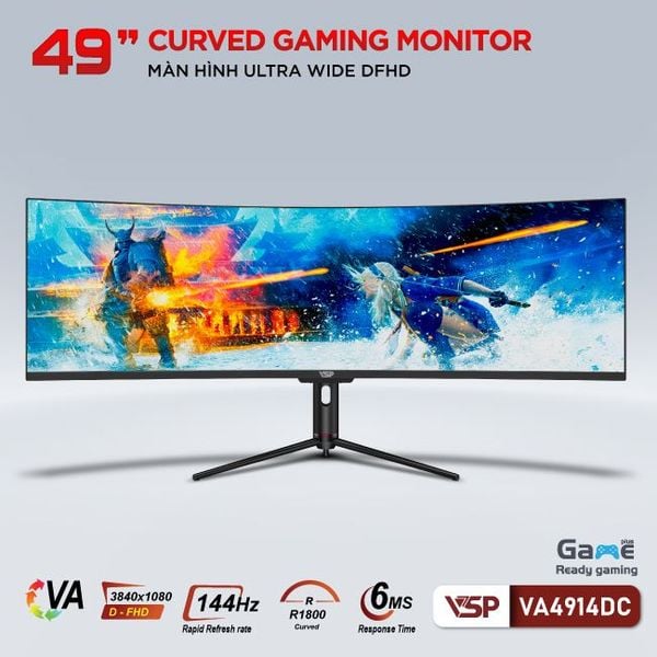 Màn hình cong ULTRAWIDE Gaming VSP VA4914DC (144Hz, VA, FHD, R1800, 6ms, 2 HDMI, 2 DP)