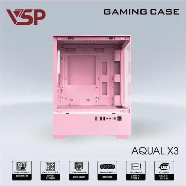 Thùng máy vỏ case máy tính VSP  AQUAL X3 - HỒNG