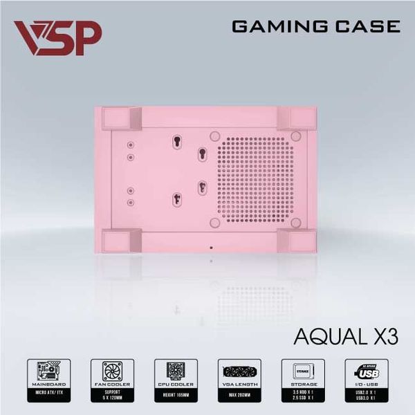 Thùng máy vỏ case máy tính VSP  AQUAL X3 - HỒNG
