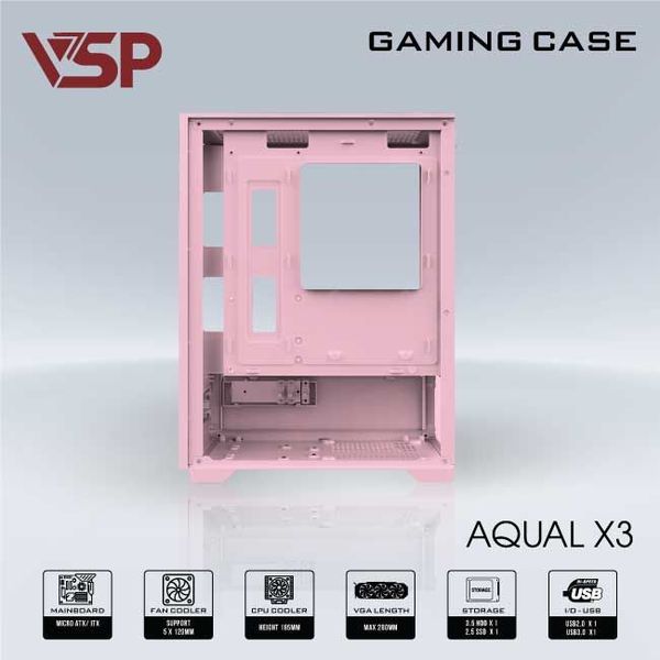 Thùng máy vỏ case máy tính VSP  AQUAL X3 - HỒNG