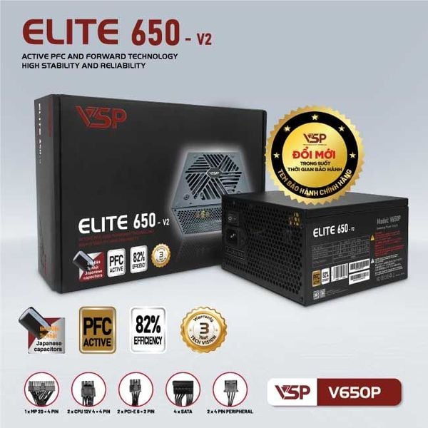 BỘ NGUỒN CÔNG SUẤT THỰC VSP ELITE ACTIVE PFC V650P - V2