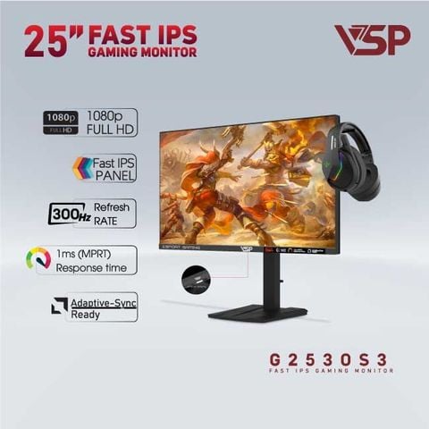 Màn hình Gaming VSP G2530S3 | 25 Inch, Fast IPS, 300Hz, 1ms, phẳng