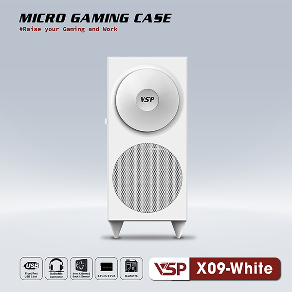 Thùng máy vỏ case máy tính VSP Micro Gaming X09 - Trắng