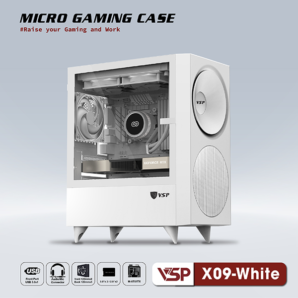 Thùng máy vỏ case máy tính VSP Micro Gaming X09 - Trắng