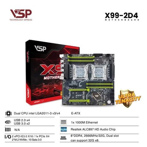 Bo mạch chủ - Mainboard VSP X99 - 2D4 - DDR4 - EATX - 2 CPU - Chính hãng