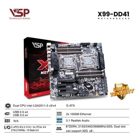 Bo mạch chủ - Mainboard VSP X99 - DD41 - 2 CPU - EATX - Chính hãng