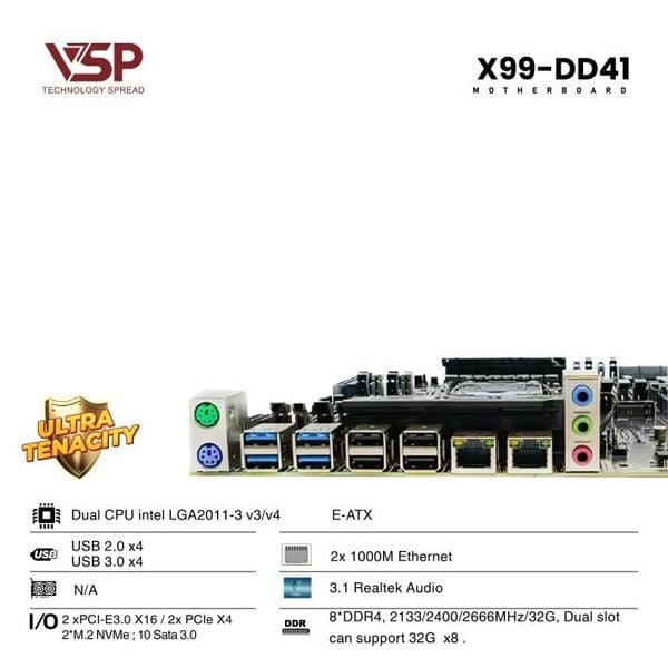 Bo mạch chủ - Mainboard VSP X99 - DD41 - 2 CPU - EATX - Chính hãng