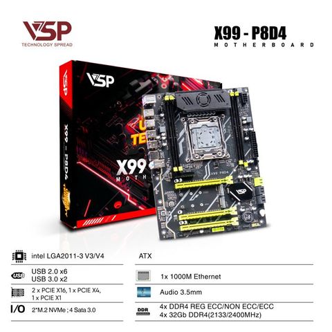 Bo mạch chủ - Mainboard VSP X99 - P8D4 - ATX - V3/V4 - Chính hãng